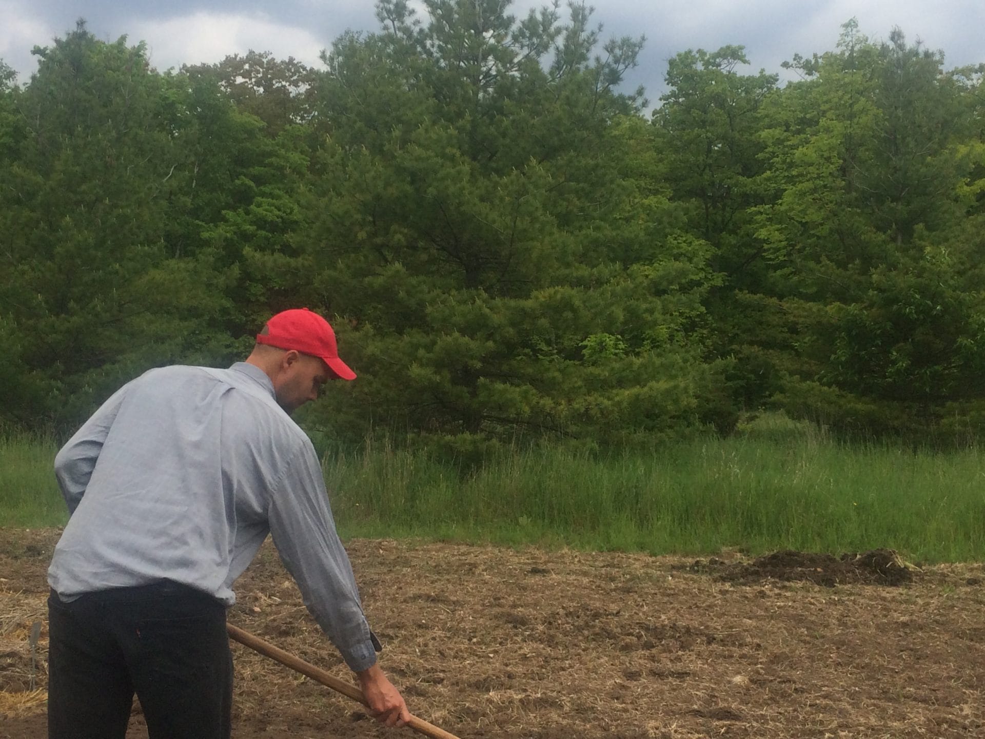 Russell demonstrates lasagna gardening technique