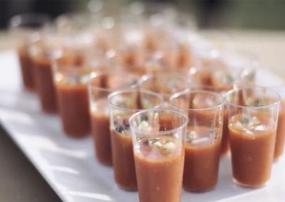 serving tray with glasses of gazpacho