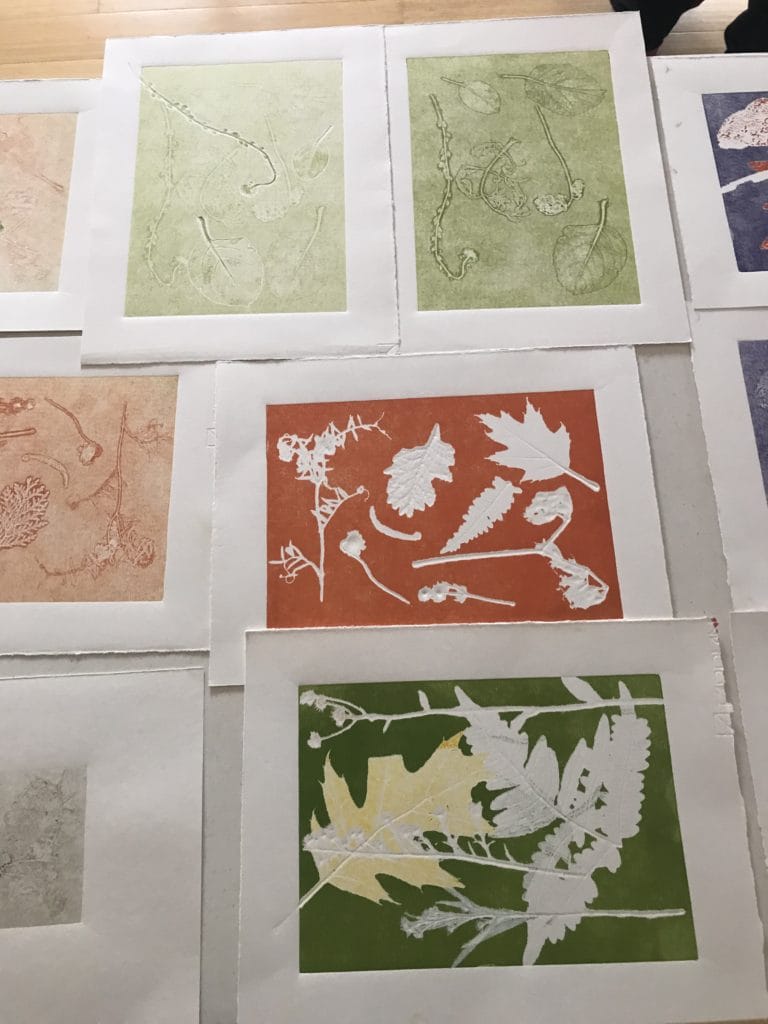 artwork from the printmaking and poetry workshop