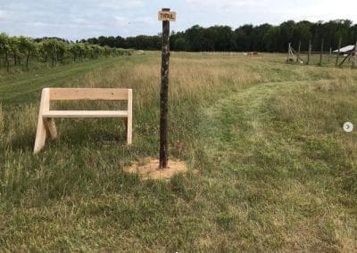 new trail with signage and bench